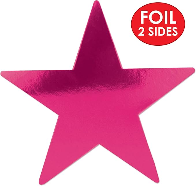 Beistle 24-Pack Foil Cerise Star Cutouts, Party Decorations for Festive Occasions, Celebrations, & Events, Star Theme Decor for Wall & Table, 12”