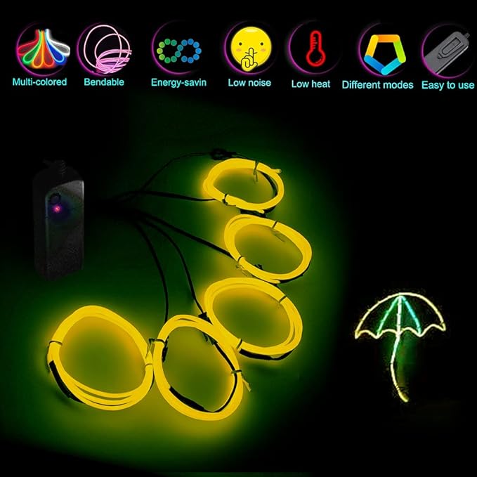 Neon Light 5-in-1 Meter Wire，Portable Battery Pack with Decorative Wire，Suitable for Birthday Parties，Thanksgiving and Other Occasions. (Yellow)