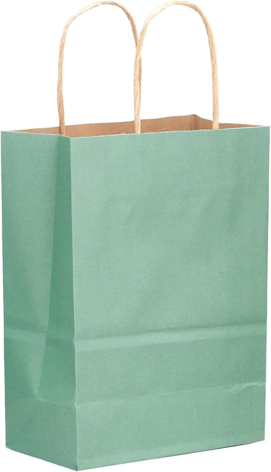 qiqee 100-Packs Light Blue Paper Gift Bags with Handles Bulk 8.26"×6"×3.15" Small Size Gift Bags Multiple Uses