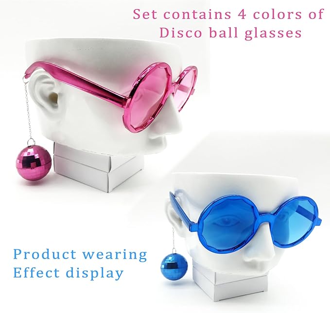 Retro Disco Ball Party Favors Funny Glasses 4 Pack, Disco Sunglasses Accessories for Women and Men