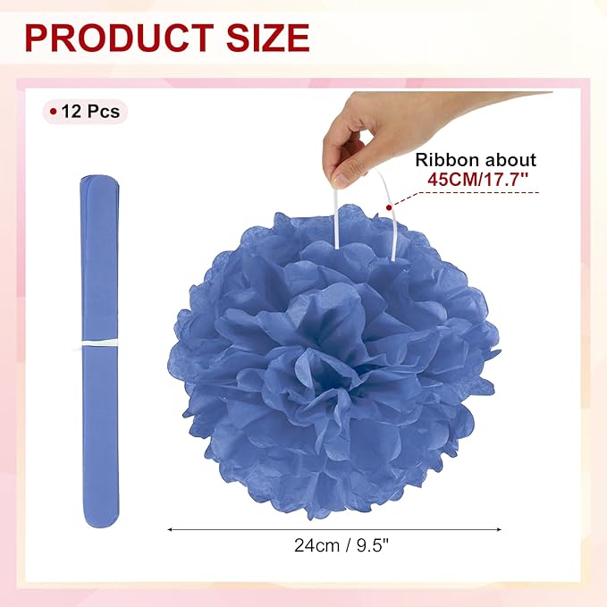 PATIKIL 10inch Tissue Paper Pom Poms, 12PCS Pom Poms Paper Flowers Ball Tissue Paper Flowers for Wedding Bridal Shower Birthday Bachelorette Party Backdrop Decoration, Navy Blue