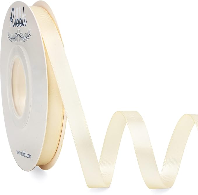 Ribbli Double Faced Ivory Satin Ribbon,3/8” x Continuous 25 Yards,Use for Bows Bouquet,Gift Wrapping,Floral Arrangement
