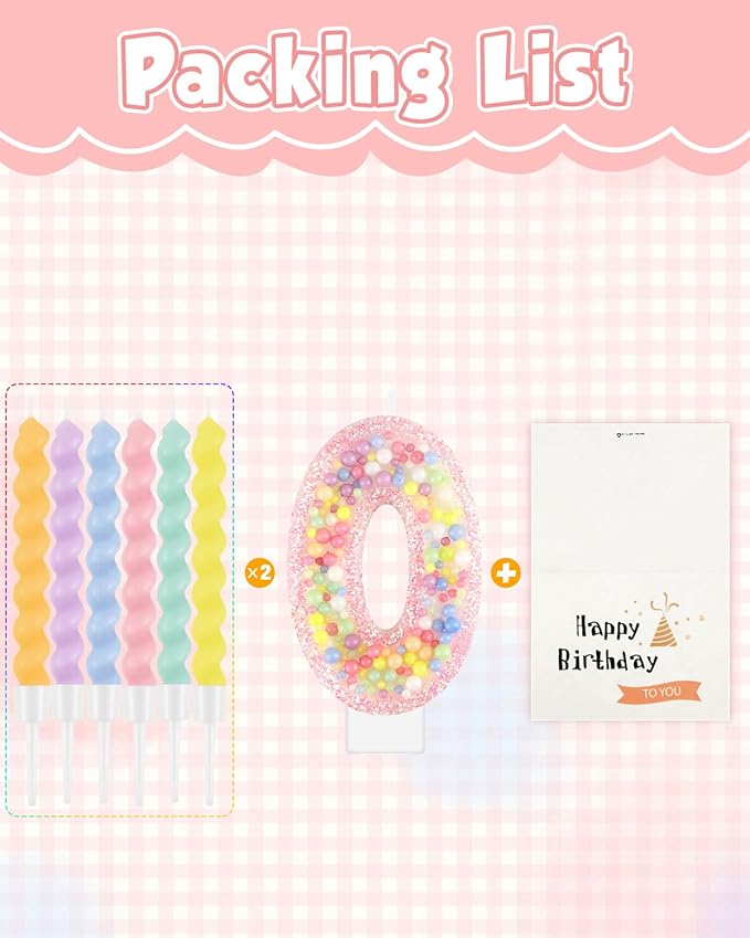 Birthday Candles for Cake, Macaron Number Candles, Cake Candles with Greeting Card for Birthday Party Wedding Anniversary Celebrations (0 Candle)
