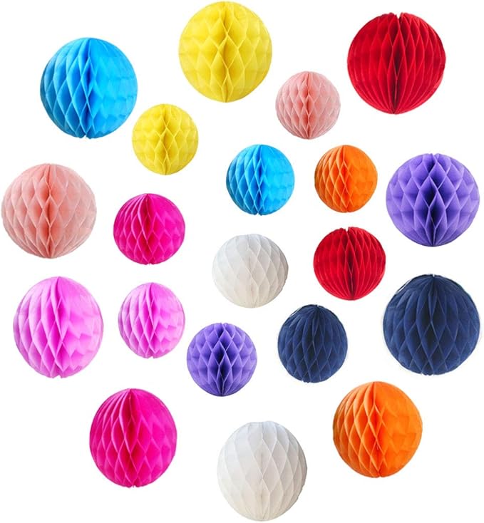 20pcs Honeycomb Flower Balls - Party Decoration Paper Flower Balls Tissue Paper Pom Poms for Birthday Wedding Home Decor (3inch+6inch, Colorful)