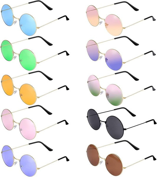 ONESING 8-20 Pairs Round Hippie Sunglasses Circle Sunglasses for Women Glasses Multicoloured Hippie Headband Disco Party
