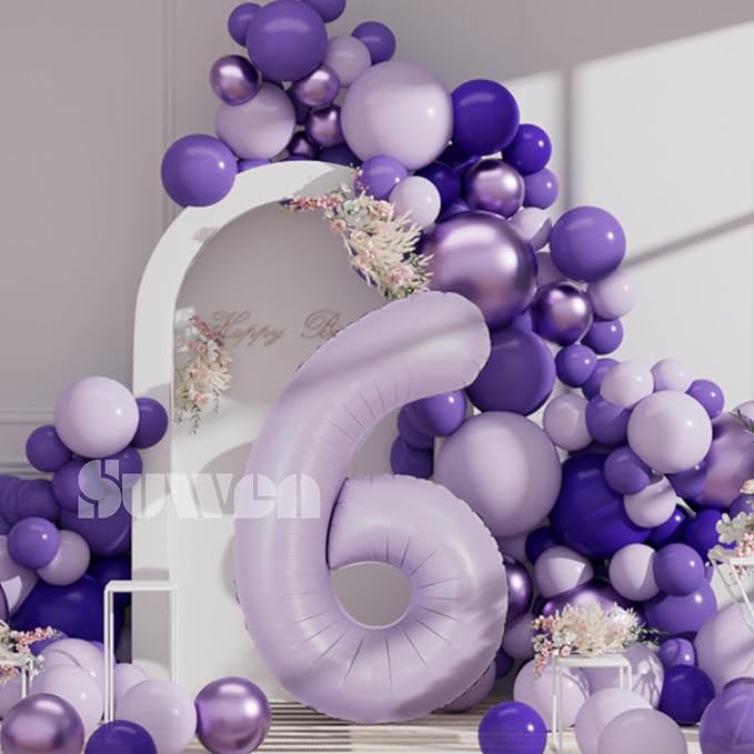 SUWEN 40 Inch Light Purple Large 6 Balloon Number Big Foil Helium Lavender Number Balloons Huge Mylar 0-9 Giant Jumbo Happy 6th Birthday Party Anniversary Decorations