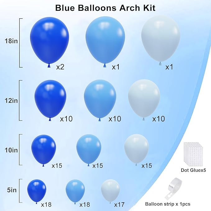 Blue Balloons Balloons Garland Arch Kit, Assorted Blue Balloons, Royal Blue and Light Blue Latex Balloons for Birthday, Baby Shower, Graduation Party Decorations