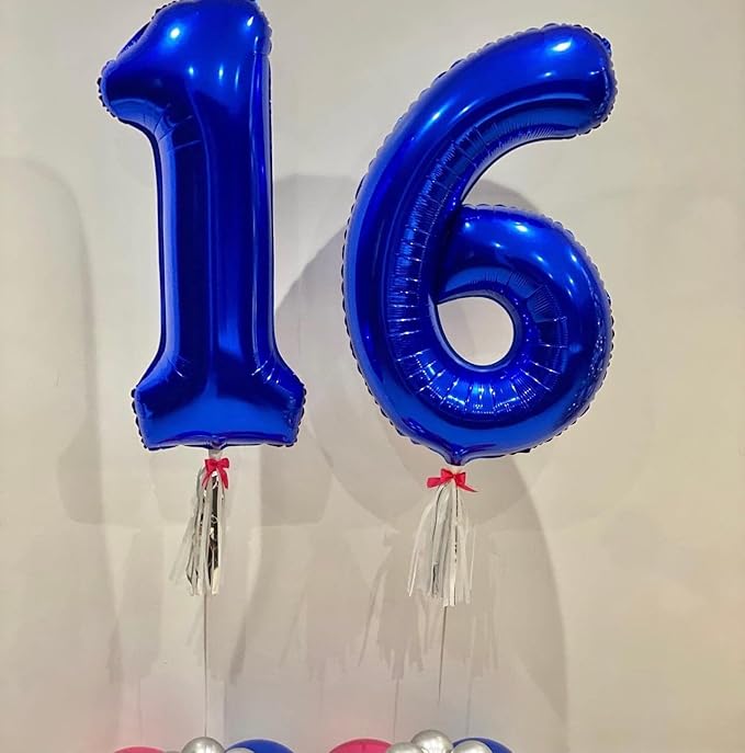 40 Inch Navy Blue 16 Number Balloons Giant Jumbo Huge 16 or 61 Foil Mylar Helium Number Digital Balloons Dark Blue Birthday Mylar Digital Balloons 16th Birthday Anniversary Events Party Decorations