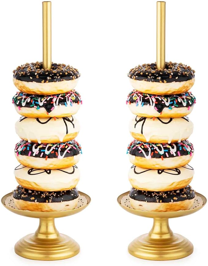 Donut Stand Metal 2 Pack,Display Tower for Dessert Table, Doughnut Holder for Birthday, Wedding, Baby Shower, Bridal Showers,Christmas, Party Supplies (Gold)