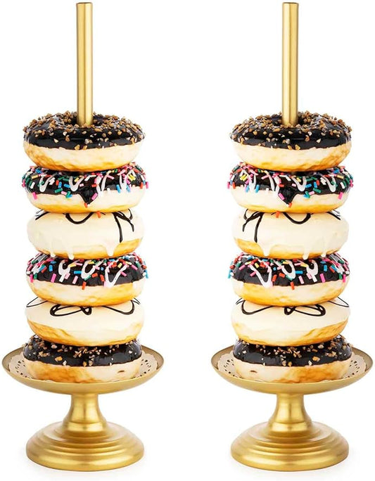 Donut Stand Metal 2 Pack,Display Tower for Dessert Table, Doughnut Holder for Birthday, Wedding, Baby Shower, Bridal Showers,Christmas, Party Supplies (Gold)