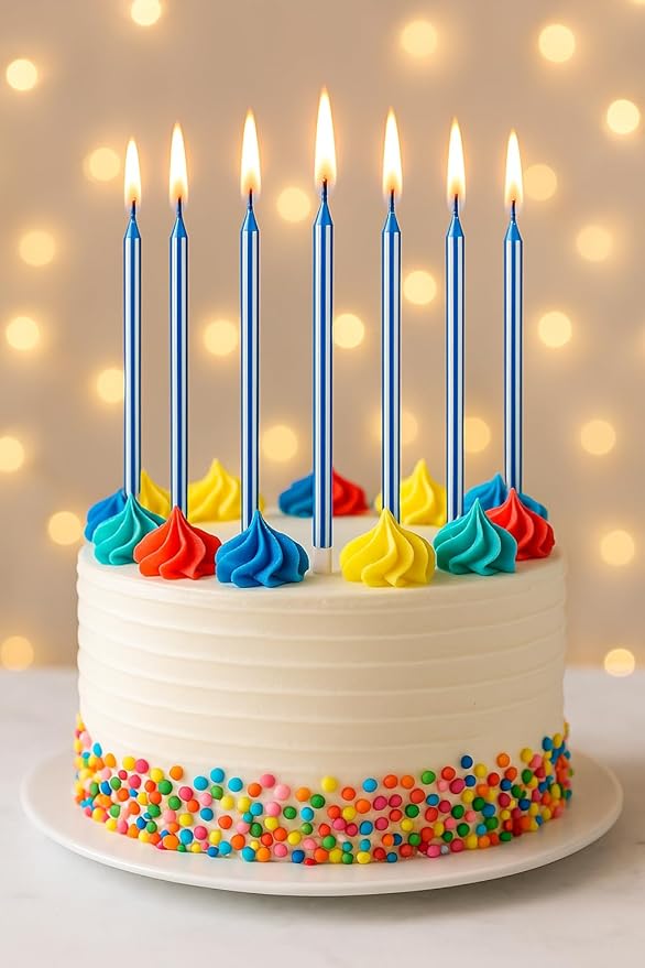 by Tugba Aydan - Blue Birthday Candles - 24 Count Long Thin Blue Birthday Candles, Metallic Cake Candle for Birthday, Party Candles