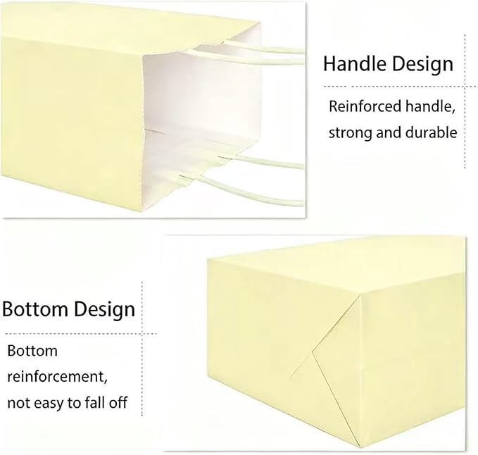 ADIDO EVA 25 Pcs Macaron Yellow Gift Bags Small Paper Bags with Handles for Party Favor (8.2 x 6 x 3.1 in)