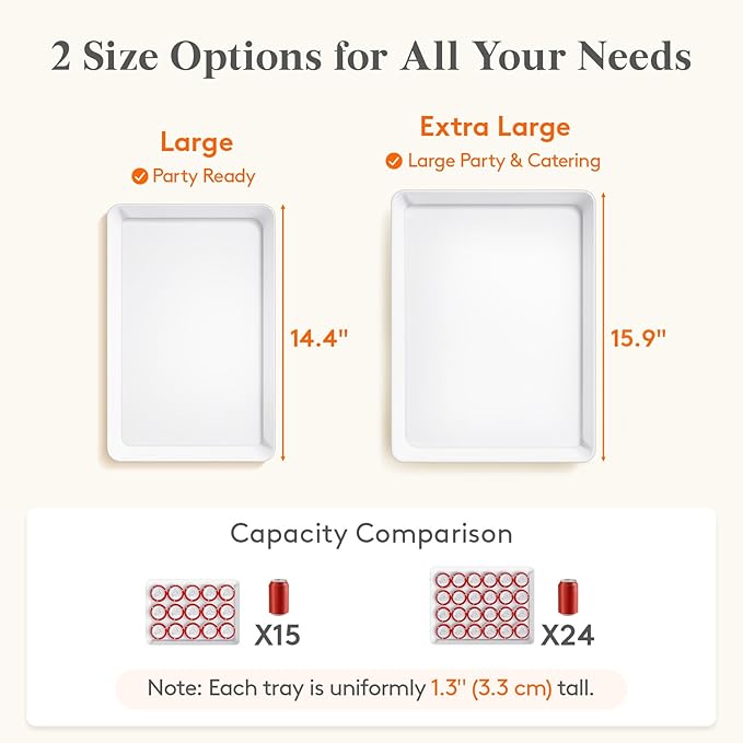 Lifewit Extra Large Plastic Serving Trays, 16" x 12" Reusable Food Serving Platters, White Catering Trays for Parties, Buffet, Snacks, Fruit, Appetizers & Charcuterie, BPA-Free, Set of 6
