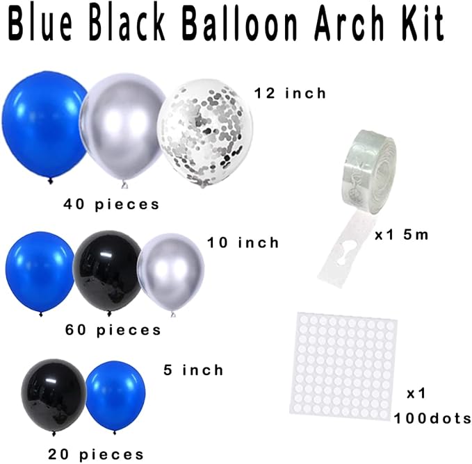 Royal Blue, Black, Metallic Silver Balloons Set - 122PCS Royal Blue and Black Balloons Arch Garland for Video Gaming Boy Birthday Men 30th 40th 50th Birthday Retirement Graduation Party Decorations