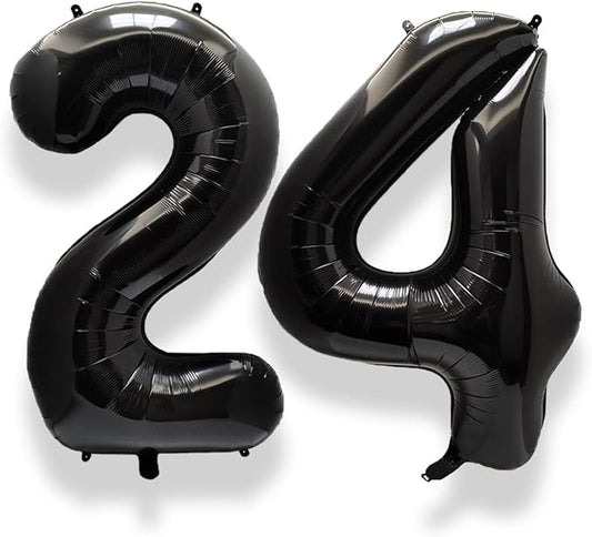 AULE 40 Inch Large 24 Number Balloons Black, Big Foil Number Balloons, Giant Helium Happy 24th Birthday Party Decorations for Man and Women, Huge Mylar Anniversary Party Supplies