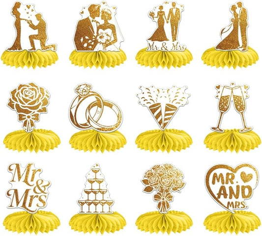 ANATTASOUL 12PCS Table Honeycomb Centerpieces Wedding Champagne Roses Birthday Party Decorations for Table, 7.48"*6.2" Honeycomb Decorations for Wedding, Christmas, Anniversary, Home Decor