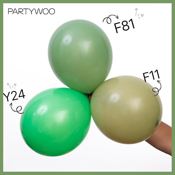 PartyWoo Sage Green Balloon Arch Kit Garland 142pcs Different Sizes of 18 12 10 5 Inch Olive Dusty Boho Green Balloons for Baby Shower Graduation Jungle Woodland Dinosaur Birthday Party Decorations