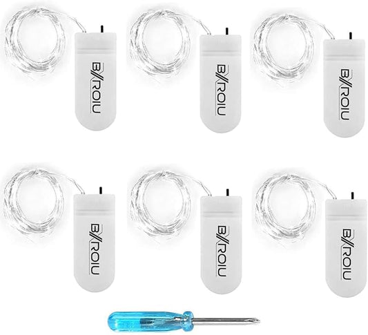 BXROIU Fairy Lights CR2032 Battery Operated,6.6Ft/2Meter 20 LEDs Micro Silver Wire String Lights for Bedroom Christmas Party Wedding Decoration (Cool White, 6 Pack)