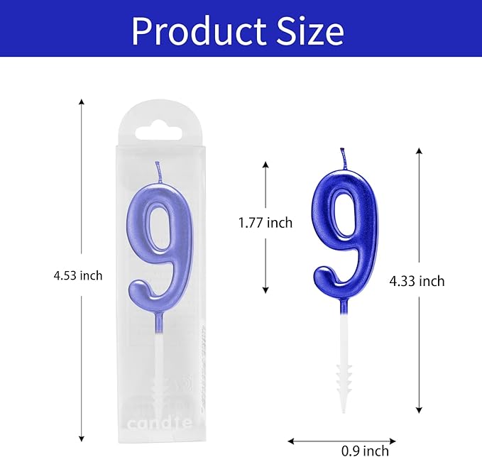Beanlieve Blue Numeral Birthday Candles - Cake Numeric Candles Number 0 1 2 3 4 5 6 7 8 9, Used for Cake Decoration on Birthday Parties and Wedding Anniversary Celebrations(10 Pieces)