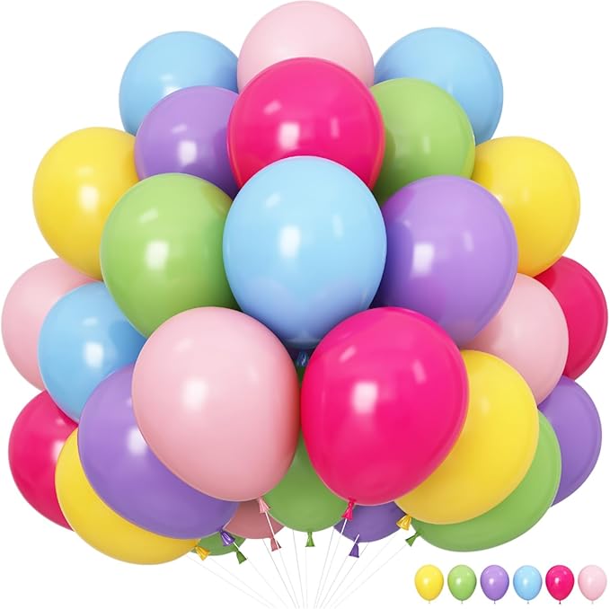 Colorful Rainbow Balloons Assorted Pink Blue Yellow Green Balloons 60PCS 12INCH Hot Pink Pastel Purple Light Blue Latex Helium Balloon for Arch Birthday Party Decorations Baby Shower