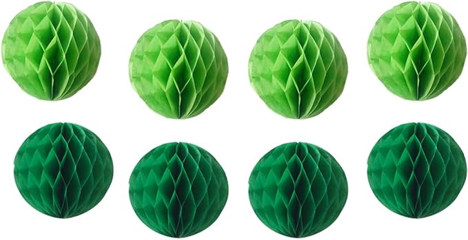 8pcs 10 inch Paper Honeycomb Balls Decorative Tissue Honeycomb Balls Paper Pom Poms Flower Balls Art Hanging Balls for Birthday Wedding Nursery Baby Shower Home Decor (10inch, Green+Dark-Green)