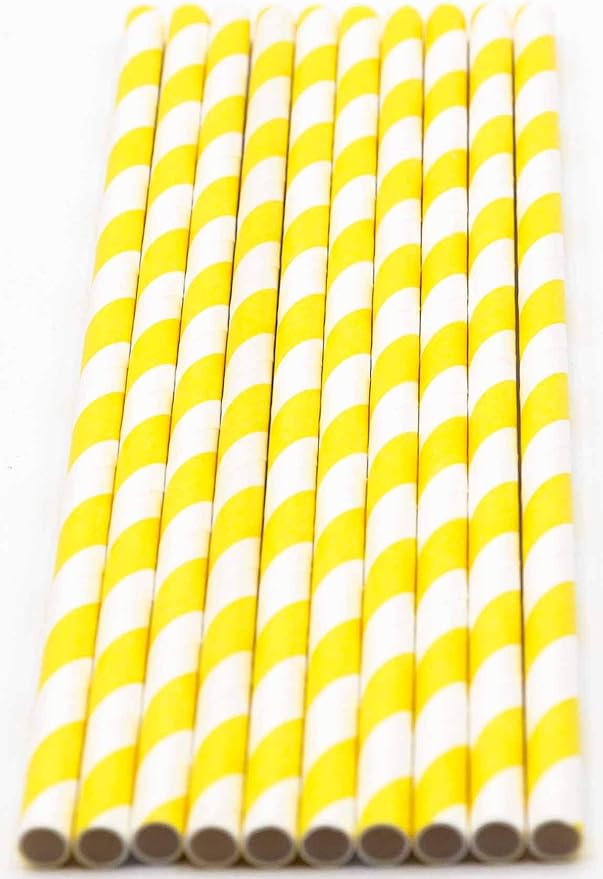 Pack of 150 Yellow Swirls Biodegradable 4-Ply Paper Drinking Straws (Compostable, Non-toxic, BPA-free)