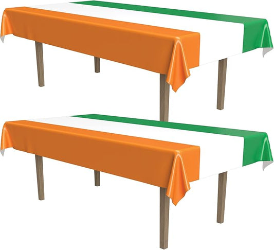 Beistle Irish Tablecovers, 54” x 108”, 2 Pieces – Plastic Table Cloth, Rectangular Tablecloth, Striped, St. Patrick’s Day, St. Patrick’s Day Decorations