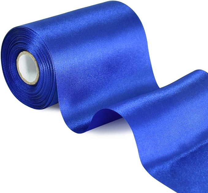 TONIFUL 4 Inch x 11yd Wide Royal Blue Satin Ribbon Solid Fabric Large Ribbon for Cutting Ceremony Kit Grand Opening Chair Sash Table Hair Car Bows Sewing Craft Gift Wrapping Wedding Party Decoration