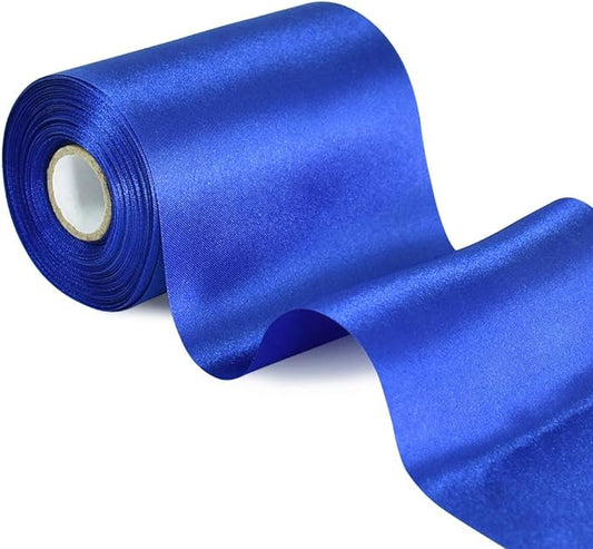 TONIFUL 4 Inch x 11yd Wide Royal Blue Satin Ribbon Solid Fabric Large Ribbon for Cutting Ceremony Kit Grand Opening Chair Sash Table Hair Car Bows Sewing Craft Gift Wrapping Wedding Party Decoration