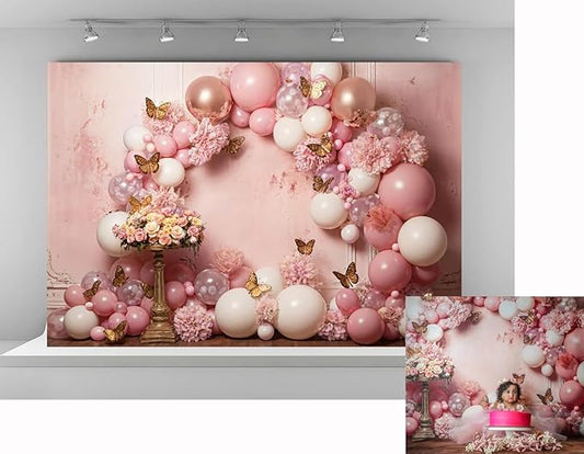 Kate 7x5ft Sweet 1st Birthday Backdrops for Photography Colorful Balloons Background Butterflies with Flowers Backgrounds Sweet Baby Birthday Party Decoration Studio Backdrop