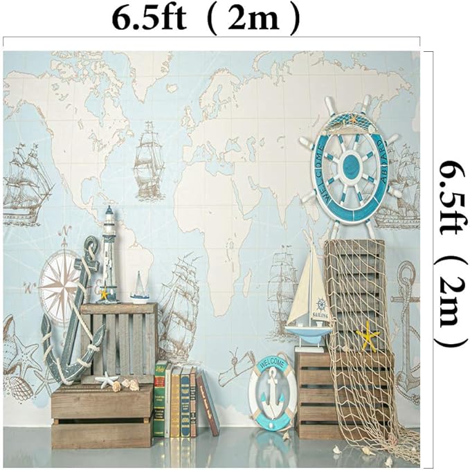 Kate 6.5x6.5ft Microfiber Summer Nautical Backdrops for Photography Rudder Helm with Anchor Background Birthday Theme Party Decoration Adults Kids Portrait Backdrop
