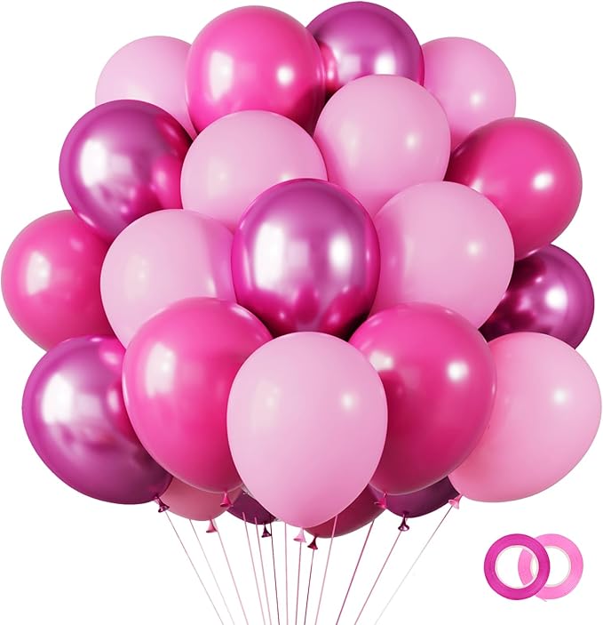 RUBFAC Pink Balloons Set, Hot Pink Latex Party Balloons Kit 65pcs for Birthday, Wedding, Baby Shower, Mother's Day, Party Decoration
