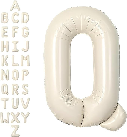 SUWEN 40 Inch Cream Large Q Letter Balloons Big Foil Helium Letter Balloons A-Z Jumbo Mylar Happy Birthday Party Decorations for Girl Anniversary Party Supplies