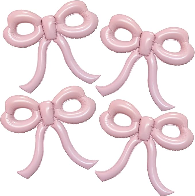 4 Pcs Light Pink Bow Balloons Bow Party Decorations for Girl Women Bow Birthday Decorations Giant Pastel Pink Bow Balloon for Graduation Baby Shower Bridal Wedding Decor Bachelorette Party Supplies