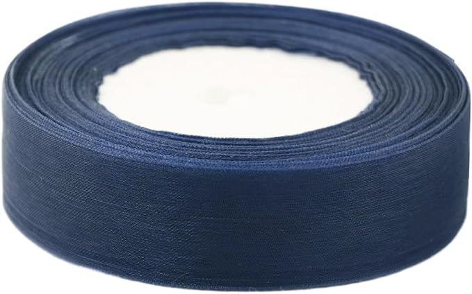 1 Inch 50 Yards Sheer Organza Ribbon Chiffon Ribbon for Gift Wrapping Wedding Bouquet Crafts (Navy Blue)