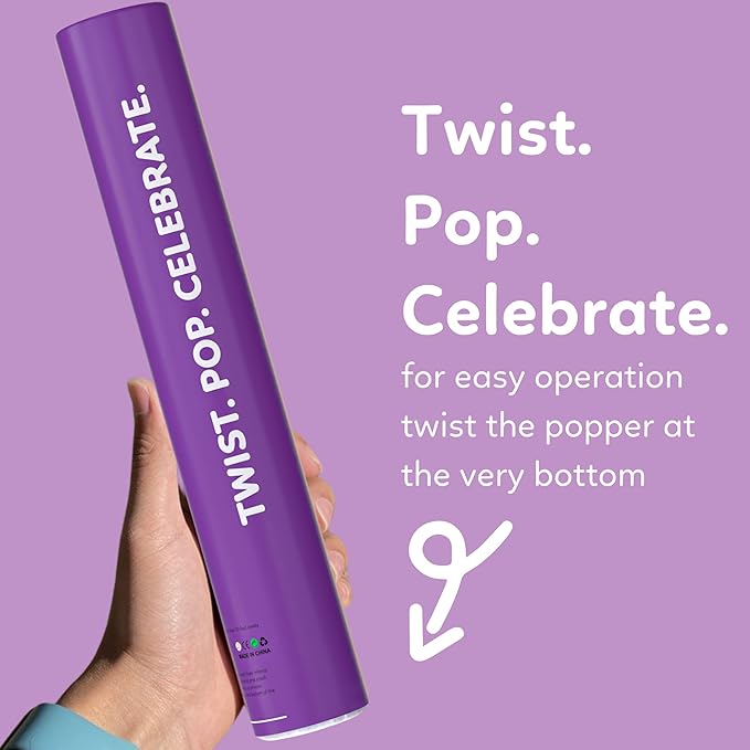 2 Pack Confetti Cannon Confetti Poppers | Biodegradable Purple Confetti | TUR Party Supplies | Launches Up to 25ft | Giant (12 in) | Party Poppers for Graduation, Birthdays, Weddings, and Memorial Day