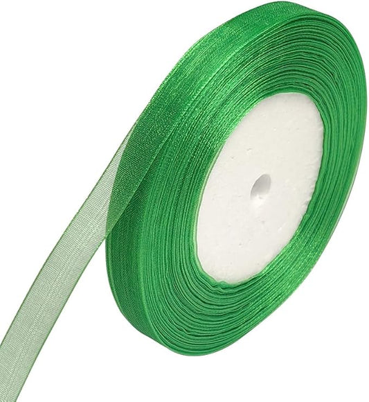 Chenkou Craft Solid Organza Ribbon 3/8" Christmas Green 1 Roll 50 Yards Craft Bow Party Decoration Packing Ribbons (Green, 3/8"(10mm))