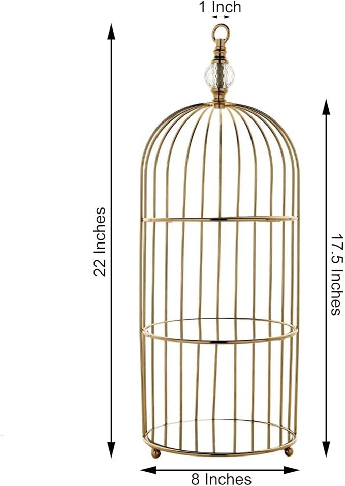 BalsaCircle 22-Inch Gold 3 Tier Metal Mirror Glass Hanging Bird Cage Dessert Cupcake Stand Wedding Reception Party Table Decorations