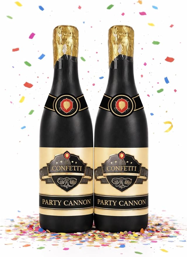 Confetti Party Cannons (2 Pack) – Champagne Bottle Confetti Poppers for Birthday, Wedding, Graduation, New Year & Celebration Supplies