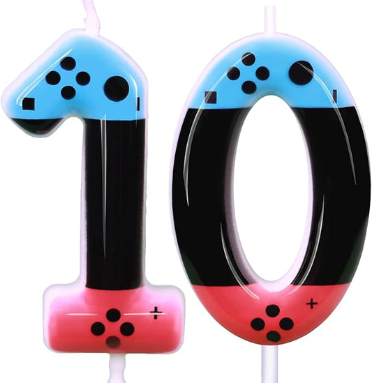Gaming Candle,Level 10 Number Birthday Cake Candles,10 Birthday Decorations for Boys,10th Birthday Candle Gamepad Birthday Candles,Video Game Controller Themed Kids Birthday Party Supplies（Number 10