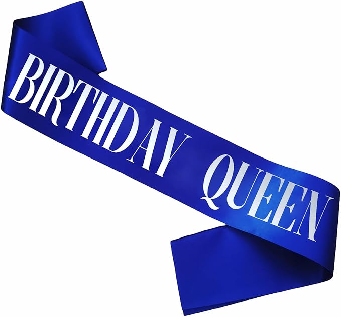 Birthday Queen Sash, Silver Foil Royal Blue Birthday Sash for Women 21st 30th 40th 50th 60th 70th Fun Birthday Party Favors Gifts Decorations