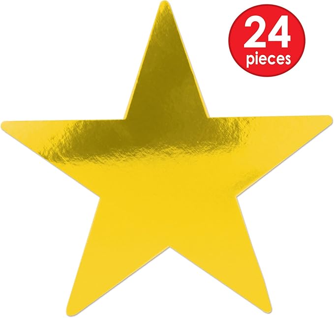 Beistle 24-Pack Foil Gold Star Cutouts, Party Decorations for Festive Celebrations, Awards Night Supplies, Starry Theme Decor for Wall & Table, 15”