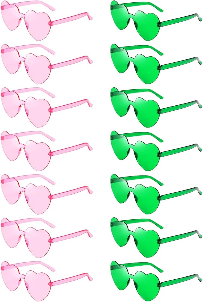 14/42 Pack Heart Sunglasses for Women, Fun Cute Rimless Transparent Candy Color Heart Glasses Party Favors