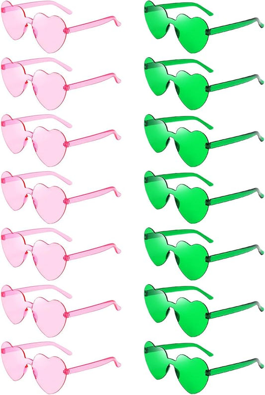 14/42 Pack Heart Sunglasses for Women, Fun Cute Rimless Transparent Candy Color Heart Glasses Party Favors