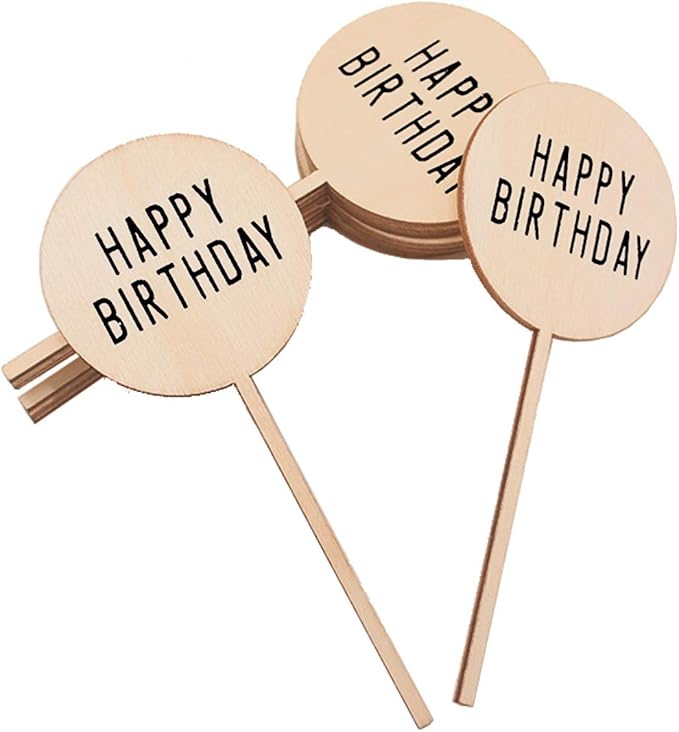 20Pcs Happy Birthday Cake Topper Rustic Wood Cupcake Topper for Various Birthday Party Cake Decorations Supplies