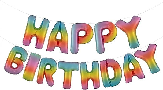 Colorful Rainbow Happy Birthday Banner Foil Letter Balloon, 14 Inch 3D Reusable Inflatable Mylar Balloon Foil Sign, Birthday Decorations for Women Men Boys Girls Kids (Birthday Banner 4)