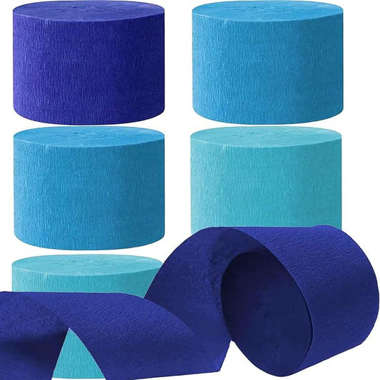 We Moment Navy and Sky Blue Crepe Paper Streamers - 1.8 Inch Widening, 6 Rolls, 82 Feet per Roll for Birthday & Wedding Parties