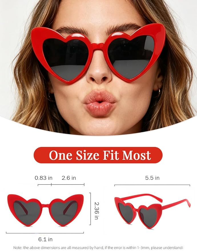 8 Pack Heart Sunglasses Vintage Cat Eye Heart Glasses Retro Bachelorette Bride Sunglasses Bulk for Women