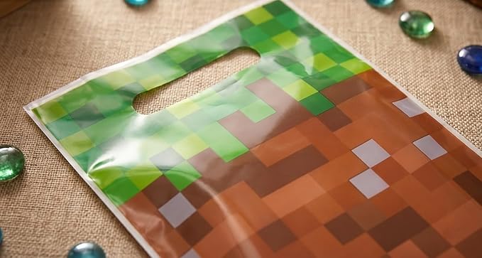 Camtoms 60 pcs Goodie Bags, Party Bags, Gift Bags for Boys Birthday, Party Favors, Treats, Candy, Pixel Style, 6x10 inch