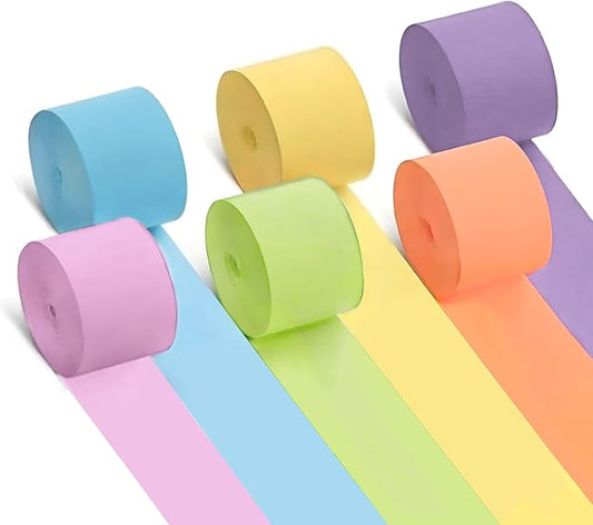 6 Pastel Streamers, 492 ft Pack of Pastel Birthday Decorations, Rainbow Party Decorations, Backdrop Party Supplies for Wedding Decor (1.8 inch x 82 ft/Roll)